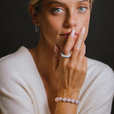 Faceted Rose Quartz Bracelet with Five Diamond Rondelles - 10mm