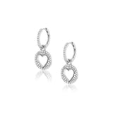 Diamond Cut Out Heart Charm Drops on Diamond Huggie Hoop Earrings