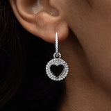 Diamond Open Heart Charm Drops on Diamond Huggie Hoop Earrings