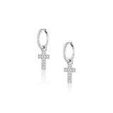 Diamond Cross Charm on Diamond Huggie Earrings