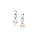 Pearl Drop with Diamond Link on Diamond Huggie Earrings