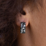Black and White Cobblestone Diamond Cuff Huggie Earrings