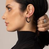 Single Row Black Diamond Medium Tapered Hoop Earrings