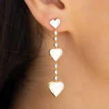 14k Gold Triple Drop Bezel Diamond Heart Earrings