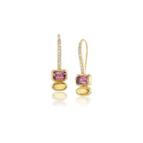 Two Stone Earrings on Diamond French Hooks - Pink Tourmaline & Citrine
