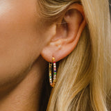 14k Rainbow Sapphire Stone Inside Out Oval Hoop Earrings "One of a Kind"