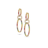 14k Rainbow Sapphire Stone Triple Hoop Earrings "One of a Kind"