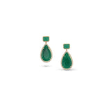 14k Emerald and Teardrop Earrings with Emerald Bezel Tops "One of a Kind"