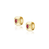 14k Pink Tourmaline Teardrop Bezel Thick Huggie Earrings