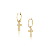 14k Diamond Cross Charm on Diamond Huggie Earrings