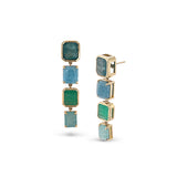 Boucles d'oreilles pendantes en or 14 carats, grandidiérite, Paraiba et émeraude - Pièce unique