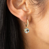 14K Sky Blue Topaz Drop on Diamond Huggie Earrings