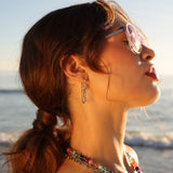 14k Rainbow Gemstone Oval Link Hoop Earrings