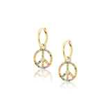 14k Rainbow Gemstone Peace Sign Earrings