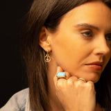 14k Rainbow Gemstone Peace Sign Earrings