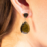 14K Yellow Gold Green Tourmaline Pear Drop Earrings - One of a Kind