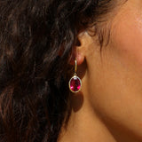 14k Pink Tourmaline Oval Drop Earrings on Huggies - One of a Kind