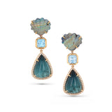 14k Opal Shell, Blue Topaz & Blue Tourmaline Drop Earrings - One of a Kind