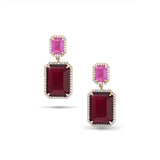 14k Pink Tourmaline Emerald Cut Drop Earrings - One of Kind