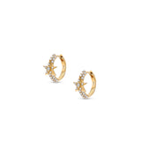 14k Gold 3 Row Diamond Huggies with Diamond Star Earrings