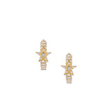 14k Gold 3 Row Diamond Huggies with Diamond Star Earrings