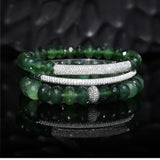 Green Serpentine Beaded Bracelet with Diamond Bar - 8mm