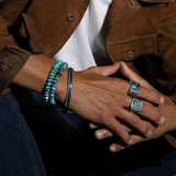 Men's Mr. LOWE Arizona Turquoise Bracelet with 7 Black Diamond Rondelles
