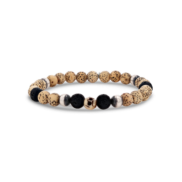 Men's Mr. LOWE Betel Nut and Lave Bracelet with Carved Skull Bead
