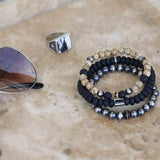 Men's Mr. LOWE Betel Nut and Lave Bracelet with Carved Skull Bead