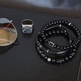 Men's Mr. LOWE Onyx Bracelet with Silver Bead and Wavy Disks - 8mm