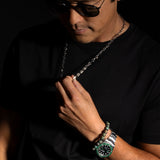 Men's Mr. LOWE African Turquoise Bracelet with Black Diamond Rondelles - 8mm