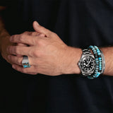Men's Mr. LOWE Arizona Turquoise Bracelet with 7 Black Diamond Rondelles