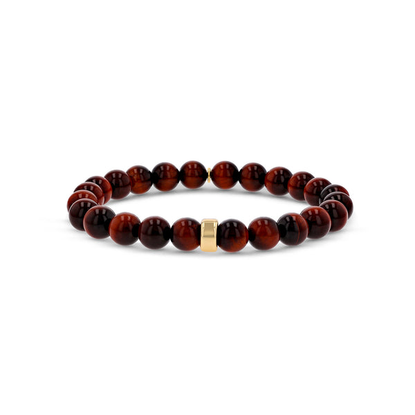 Men's Mr. LOWE Red Tiger's Eye Bracelet with 14k Gold Rondelle
