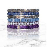 Blue Opal Mini Beaded Bracelet with Diamond Rondelles - 6mm