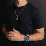 Mr. LOWE Men's St. Christopher with Black Enamel Pendant Chain Necklace - 24"