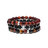 Mr. LOWE Men's Red Tigers Eye Bracelet with Silver Rondelle - 8mm