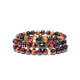 Mr. LOWE Men's Tri Color Tigers Eye Bracelet with 14k Gold Rondelle - 8mm