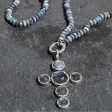 Blue Fire Australian Opal Necklace with Labradorite Stone Cross