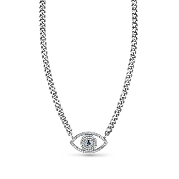 Diamond and Sapphire Evil Eye on Short Chain Necklace