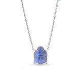 Blue Labradorite and Diamond Buddha Pendant Necklace - 19"