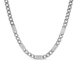 Flat Curb Chain Necklace with Diamond Tile Stations - 16"