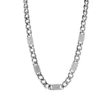 Flat Curb Chain Necklace with Diamond Tile Stations - 16"