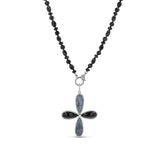 Labradorite and Onyx Cross Pendant on Spinel Knotted Chain