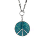 Chrysocolla Peace Pendant on Curb Chain Necklace - 38"