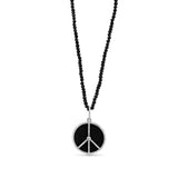 Black Onyx & Diamond Peace Sign Pendant on Spinel Necklace - 34"