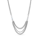 Triple Layer Curb Chain Necklace with Silver Pearls & Diamonds - 18 - 20"