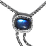 Labradorite and Diamond Bolo Style Necklace on Wheat Chain