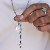 Crystal Quartz and Icon Stick Pendants on Cable Chain Necklace - 34"