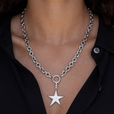 Diamond Cobblestone Star Pendant on Cable Chain Necklace