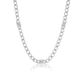 Flat Curb Chain Necklace with 3 Diamond Mosaic Stations - 17"